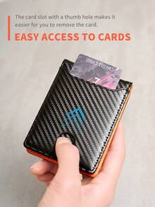 MIYIN Ultra-Thin Men's RFID Anti-Theft Bi-Fold Minimalist Front Pocket Wallet, With Bill Clip, Carbon Fiber Material, Credit Card Holder - Burnt Orange - View 5