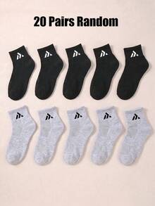 10/20 Pairs Random Style Mid-Calf Socks, Basic Color Triangle Print Boys Socks, Soft Student Socks, Perfect Daily Gift And Back To School Accessory - Multicolor - View 9
