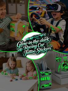 STARTTOOS 5pcs Glow-In-The-Dark Racing Car Tattoo Stickers, Cool Sports Car Tattoo Set For Birthday Party Decoration - Multicolor - View 7