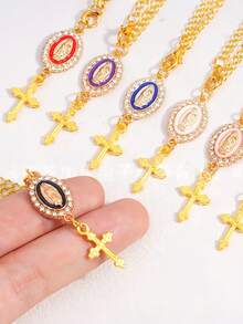 Women's Keychain Steering Wheel Charm.Features Virgin Mary Rosary Car Pendant,Cross Charm;Suitable Car Key,Accessory,Bags,Phone Cases.Holidays,Gifts - Multicolor - View 4