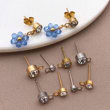 2Pcs 14/15/16mm Stainless Steel Gold Color Zirconia Stud Earrings Post With Hook For DIY Earring Making Jewelry Findings Wholesale - Multicolor - View 6