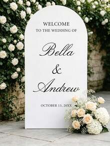 Customized Wedding Arch Fabric Decoration Cover, Personalized Photo/Name/Date/Text, Polyester Double-Sided Elastic Backdrop, Party Decoration, Wedding Welcome Sign, Bridal Shower Gift, No Power Needed, Suitable For Wedding, Birthday, Party - Multicolor - View 4