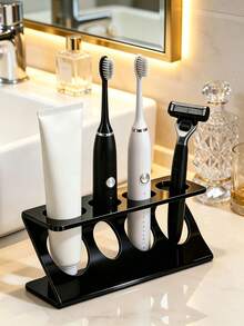 1pc Bathroom Countertop Toothbrush Holder, White And Black Optional, Multi-Functional Home Bathroom Accessory, Travel Toothbrush Holder And Desktop Storage Rack - Multicolor - View 4