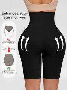 2pcs High Waist Tummy Control Seamless Underwear For Women, Tight Waist Shaping, Butt Lifting, Anti-Exposure Base Layer - Black - View 2