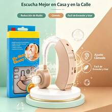 Pulsovital Audífono Amplificador Auditivo Detrás de Oreja Tipo BTE Portátil, Volumen Regulable con Botón Giratorio y Reducción de Ruido, Almohadillas de Silicona Multi Tamaño, Batería de Larga Duración con Estuche Protector Incluido, Diseño Discreto para Ancianos con Sordera Leve - Camel - Ver 1