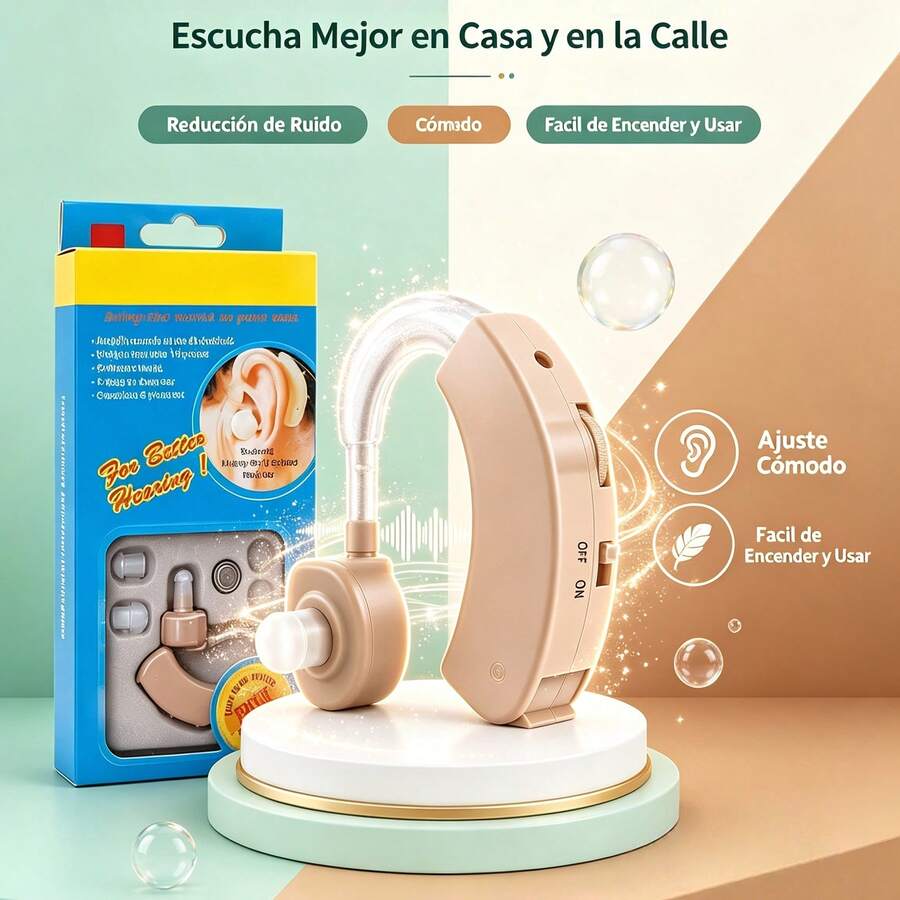 Pulsovital Audífono Amplificador Auditivo Detrás de Oreja Tipo BTE Portátil, Volumen Regulable con Botón Giratorio y Reducción de Ruido, Almohadillas de Silicona Multi Tamaño, Batería de Larga Duración con Estuche Protector Incluido, Diseño Discreto para Ancianos con Sordera Leve - Camel - Ver 1