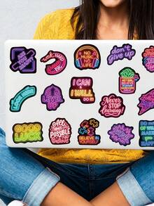 50 قطعة ملصقات نيون بعبارات إيجابية، ملصقات ديكور جمالية بإضاءة نيون DIY للألبوم والهاتف وألواح التزلج واللابتوب والحقائب - متعدد الألوان - مشاهدة 7