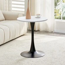 60 Cm Round Side Table / European Style Small Dining Table / MDF Dining Table / Non-Slip And Quiet Table Legs / Suitable For Living Room And Dining Room - 白色+黑色 - 查看 3