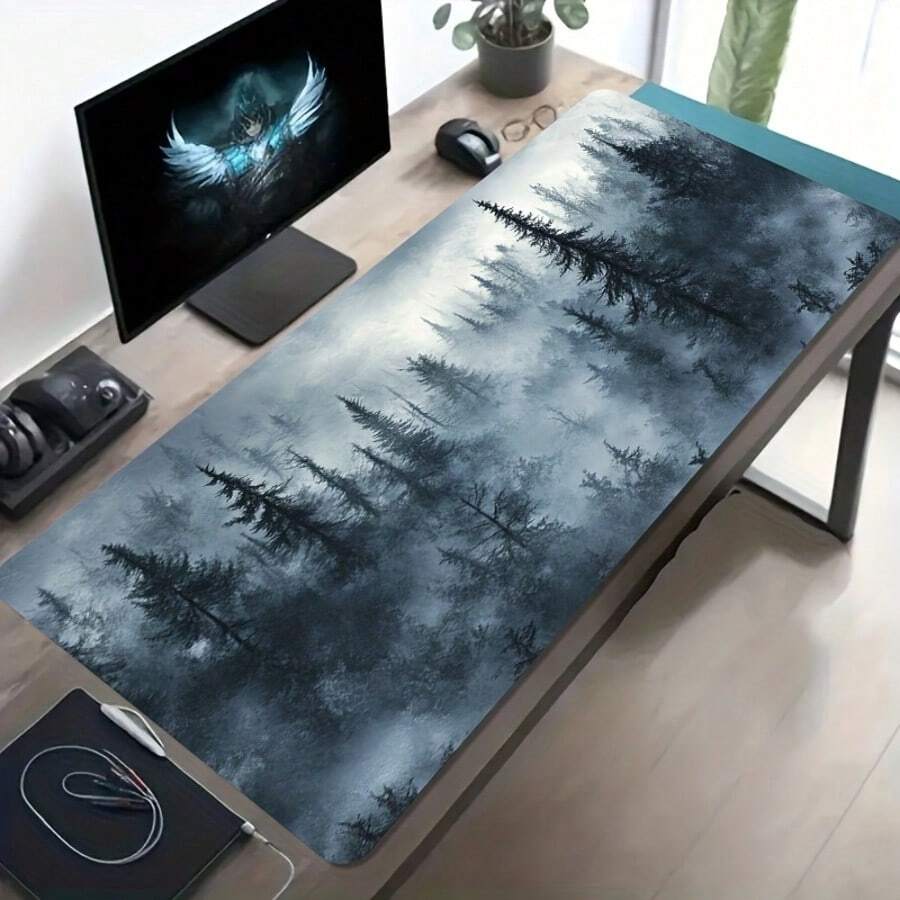 1pc Cool-Toned Misty Forest Desk Mat-Large Gaming Mouse Pad, Office ...
