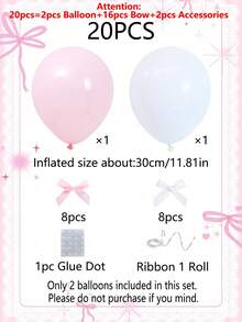 20/93 piezas Globos de látex rosa y blanco de 12 pulgadas, lazos de cinta, clips para globos, set de decoración de globos con cinta para fiesta de cumpleaños, aniversario, fiesta festiva - Multicolor - Ver 8