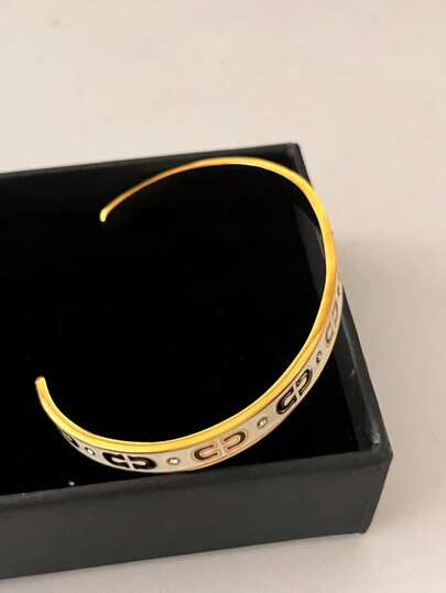 Luxury High-End C Series Enamel Bracelet With Rhinestones, Black And White C-Shaped Unisex Bangle