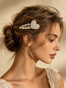 2pcs Luxury Rhinestone Heart Hair Clips, Women's Side Hair Clips For Daily, Party, Wedding, Vacation - Multicolor - View 4