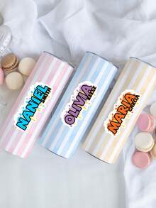 Custom Rainbow Gradient Name Stickers, Waterproof Vinyl Labels With Customizable Text, Removable Design With No Residue, Suitable For Water Bottles, Laptops, Notebooks And Other Daily Items - Multicolor - View 4