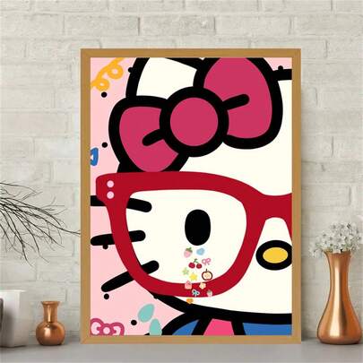 1pc Hello Kitty Flat Canvas Wall Art, Frameless Design, Suitable For Living Room, Bedroom, Kitchen, Office, Can Be Used As A Gift, Also Suitable For Artist's Home And Office Decoration, Wall Decor, Decorative Hanging Ornament. Home Essential