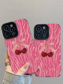 1pc New Fashion Pink Zebra Cherry Pattern Shockproof Leather Phone Case, Essential Daily Protection, Style, Perfect Gift For Friends, Family, Etc., Compatible With Iphone17/17Air/17Pro/17ProMax/IPhone16/16Plus/16Pro/16ProMax/IPhone15/15Plus/15Pro/15ProMax/IPhone14/14Plus/14Pro/14ProMax/IPhone13/13Pro/13ProMax/IPhone12/12Pro/12ProMax/IPhone11/IPhone11Pro/11ProMax - Multicolor - View 3