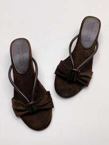 French Vintage Round Toe Wedge Sandals For Women, Vacation, Brown - Brown - View 6