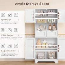 57.8" H Tall Bathroom Storage Cabinet With 4 Doors & 2 Adjustable Shelves, Freestanding Bathroom Cabinet With 2 Drawers, Kitchen Cabinets & Variant 1 - White 2 Drawers - View 4