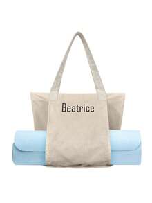 Customized Canvas Yoga Mat Tote Bag, Yoga Mat Storage Bag, Personalized Gym Backpack, Pilates Studio Bag - Beige - View 3