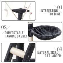 Cat Tree Cat Climbing Frame, 5-Storey Large Cat Tower With Perch Hammock Cat Scratching Post, Wooden Cat Frame, Indoor Play Furniture - BEIGE1 - View 5
