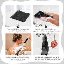 Nylon Exfoliating Bath Sponge African Net Nylon Bath Towel Scrubbing Strip Foaming Mesh Bath Towel Exfoliating Bath Towel - Black - View 4