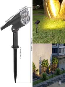 1pc Waterproof 7-LED Solar Spotlight, Dual-Use As Floodlight And Landscape Light, Suitable For Yard, Garden, Statue, Fountain, Outdoor Decorative Lighting, Autumn Home Decor - Black - View 10