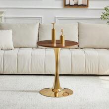 60 Cm Round Side Table / European Style Small Dining Table / MDF Dining Table / Non-Slip And Quiet Table Legs / Suitable For Living Room And Dining Room - 金色+胡桃木色 - 查看 3