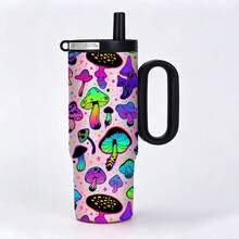 1個/5個 霓虹蘑菇主題 25盎司不鏽鋼旅行杯，附配色防濺蓋，滿杯彩虹幻想蘑菇圖案 - 多色-螢光蘑菇 - 查看 14