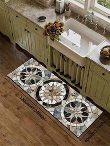 1pc Vintage Floral Marble Pattern Diatomaceous Earth Kitchen Anti-Slip Mat 3.5mm, Cuttable, Absorbent & Anti-Fatigue, Kitchen Rug Bathroom Mat Hallway Entryway Outdoor Garden Indoor Small Carpet Toilet Mat - Multicolor - View 18
