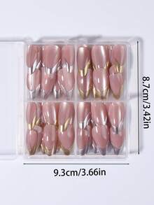 96片/組杏仁形金銀色法式穿戴甲，貓眼設計，手工粉末塗層工藝，夏季全覆蓋壓克力美甲套組，適合女性與女孩日常及派對使用，含1片果凍膠與1個指甲锉 - 彩色 - 查看 5