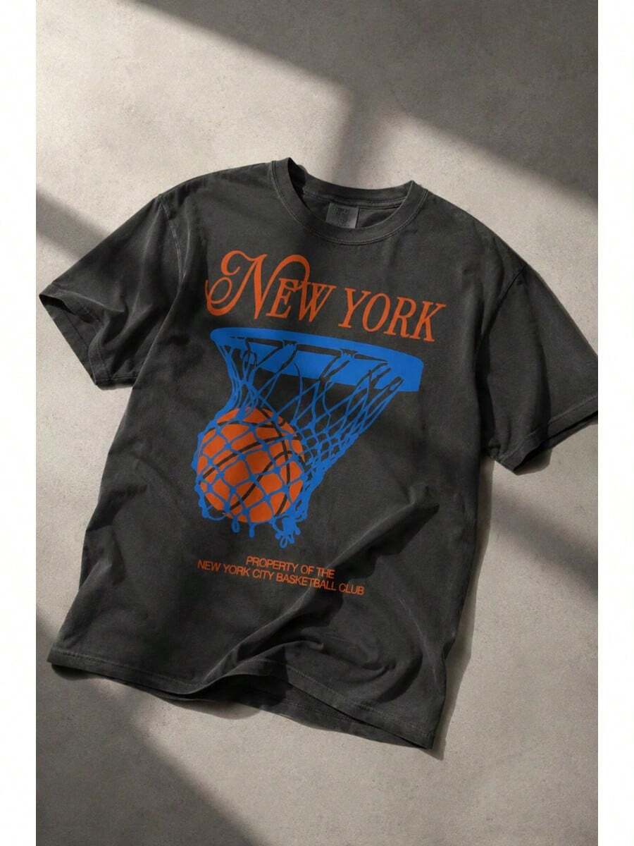 Camiseta de Baloncesto de Nueva York, Camiseta Deportiva con Gráficos, Regalo para Amantes del Baloncesto, Ropa Urbana Retro, Ropa Deportiva Casual, Camiseta Unisex - Negro - Ver 1