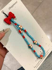 Half-Apple Fresh Phone Chain Keychain Beaded Lanyard Handmade CCD Cute Camera Chain INS Pendant - Blue - View 6