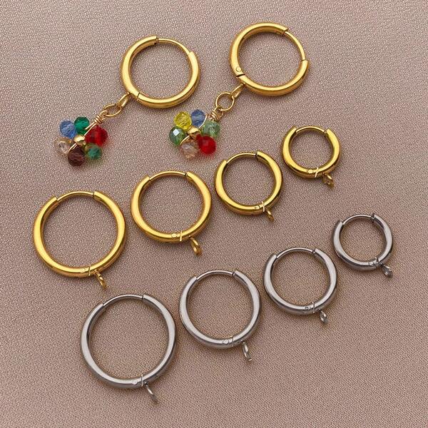 2pcs 12/14/16/18mm Stainless Steel Earring Hooks With Loop Gold Hug Round Ear Post With Open Jump Ring For DIY Jewelry Making Components