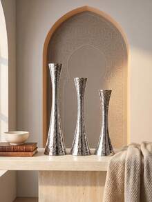 Mirror Hammered Iron Waist-Shaped Vase, Minimalist Luxury Silver Flower Pot, Suitable For Wedding Banquet Table Centerpiece, TV Cabinet, Dining Table Floral Arrangement, Bridal Shower Table Decor, Engagement Party Display, Anniversary Dinner Accent, Upscale Restaurant Table Styling - Elegant Cinched Waist Style - View 10