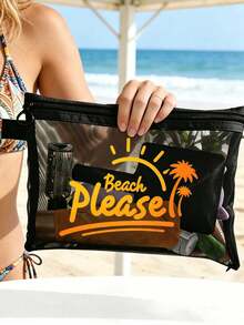 這款海灘網格包印有「Beach_please」字樣與椰子樹圖案，是一款可收納口紅與氣墊粉撲的便攜化妝包，充滿海岸風情。透明大容量旅行化妝收納包，夏威夷風網格化妝包，適合海灘度假、購物、休閒度假、健身，適合作為母親節禮物、情人節禮物、教師節禮物，適合女性旅行、短途旅行與日常通勤。 - 彩色 - 查看 13