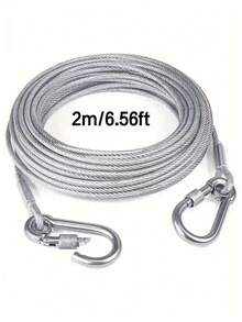 1 Set Tali Jemuran Stainless Steel Portabel untuk Mencuci Pakaian di Dalam/Luar Ruangan, Aksesori Berkemah, Kamar Mandi dan Asrama Pilihan Ideal - Tali Anjing - Serbaguna, Tali Kawat Baja Galvanis - Ketebalan 2mm - MultiWarna - View 12