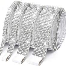 1 Roll Self-Adhesive Shiny Crystal Rhinestone Tape, Christmas Decoration Sparkling Rhinestone Stickers, DIY Car Computer Vanity Craft, Wedding Party Decoration Sticker Roll, 2mm Rhinestone Production Process (Red/Silver/Pink/Gold) - 1 Yard Silver - View 2