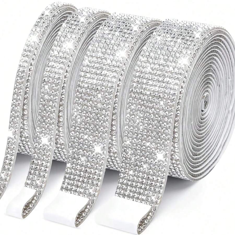 1 Roll Self-Adhesive Shiny Crystal Rhinestone Tape, Christmas Decoration Sparkling Rhinestone Stickers, DIY Car Computer Vanity Craft, Wedding Party Decoration Sticker Roll, 2mm Rhinestone Production Process (Red/Silver/Pink/Gold)