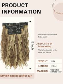 Extensiones de cabello con clip, 4 piezas/set de 12 pulgadas, piezas de cabello corto ondulado, flequillo de cabello invisible, material de fibra sintética suave, adecuado para el uso diario de las mujeres - Multicolor - Ver 4