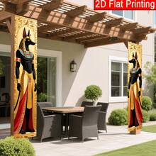 2D Flat, 2pcs/Set Ancient Egyptian Style Theme Porch Banner Polyester Door Hanging, Anubis Statue Design, Suitable For Ancient Egyptian Outdoor Yard Flag Decor - Multicolor - View 5