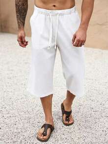 Men's Linen 3/4 Shorts, Soft & Comfortable, Suitable For Beach, Vacation, Casual Outings, Great Gift For Men - White - View 7