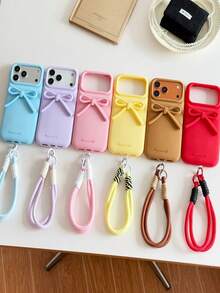 Lolla 1pc Fresh Bowknot Lanyard Anti-Drop Silicone Phone Case Compatible With IPhone 15 Pro Max/16/16 Pro/16 Pro Max/17/17 Pro/17 Pro Max - Multicolor - View 2