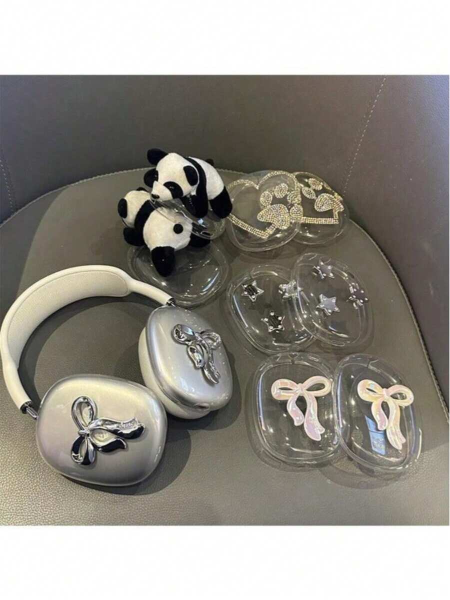 1對耳機保護殼,可愛電鍍蝴蝶與貓爪設計,相容 Apple 無線耳機 Max,耳罩式耳機保護殼,送給朋友的禮物 - 銀貓爪 - 查看 1