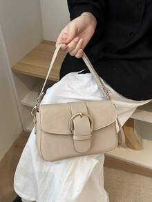 2026韓式風格高級復古卡其色馬扣時尚女款腋下包/單肩斜挎包 - 卡其色 - 查看 4