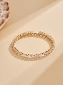 1pc/3pcs Women's Stackable Bracelet Set, Sparkling Heart Square Cubic Zirconia Tennis Chain, Delicate Shiny Zirconia Wrist Jewelry, Wedding Party Daily Wear Gift - Gold - View 9
