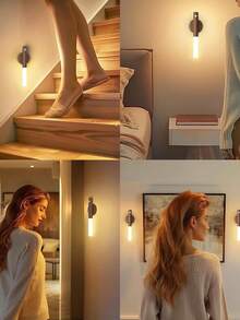 1pc Detachable Magnetic LED Wall Light, Wooden Texture Sensor Night Light, USB Rechargeable Portable Handheld Reading Light, Suitable For Bedroom, Stairway, Bathroom - 感應燈 - 查看 11