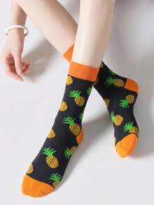 1/5/10 Pairs Women's Mid-Calf Socks, Fun Pineapple Cartoon Unisex Sports Style Long Socks, Crazy Happy Socks - Multicolor - View 22