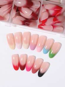 360pcs (12 Mixed Styles) Long Almond Shape Press-On Nails, Macaron Color Gradient Design Acrylic Fake Nails Set - Multicolor - View 4