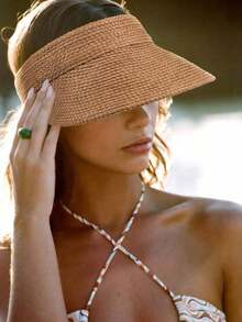 1pc Raffia Straw Sun Hat, Tea Color - Multicolor - View 2