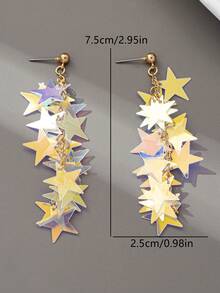 1 Pair Elegant Personalized Summer Versatile Luxury Gradient Color Five-Star Tassel Earrings - Multicolor - View 5
