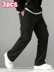 3 pezzi Pantaloni cargo da uomo primavera autunno moda gamba dritta con coulisse tasche multiple pantaloni lunghi sportivi - Multicolore - Visualizzare 4